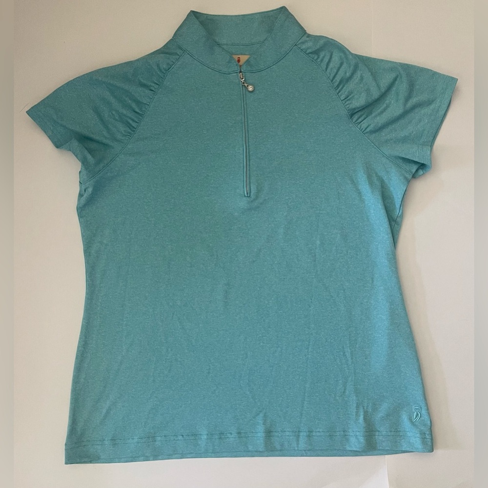 Sport Haley Activewear Blue 3/4 Zip Short Sleeve Polo Top Gem Zipper